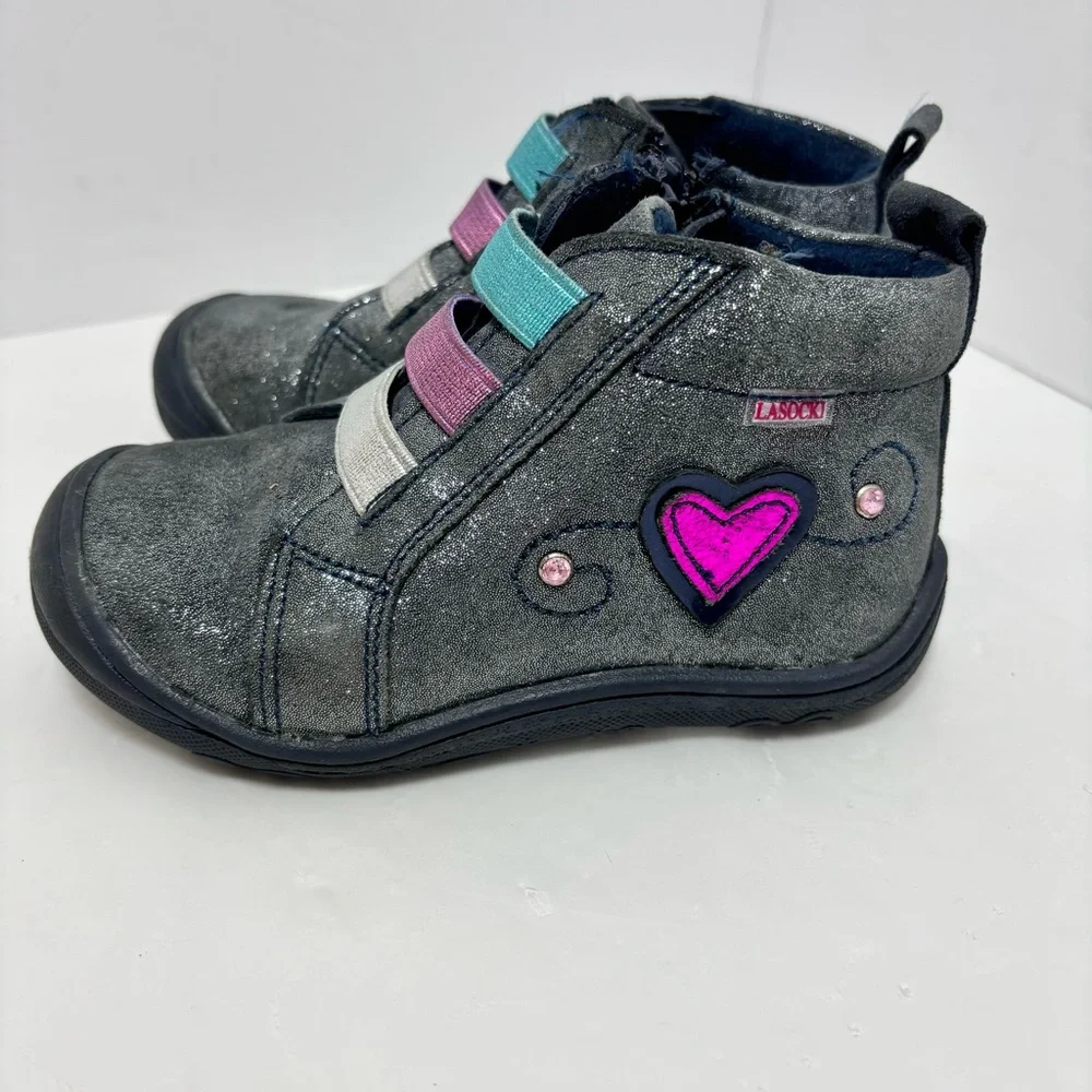 Lasocki Toddler Girls Glitter Ankle Boots w/ Heart Patch‎ Size 8